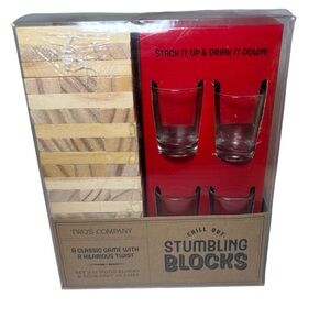 NWT Stumbling Blocks Fun Drinking Game -Includes Wooden Blocks & 4 Shot Glasses